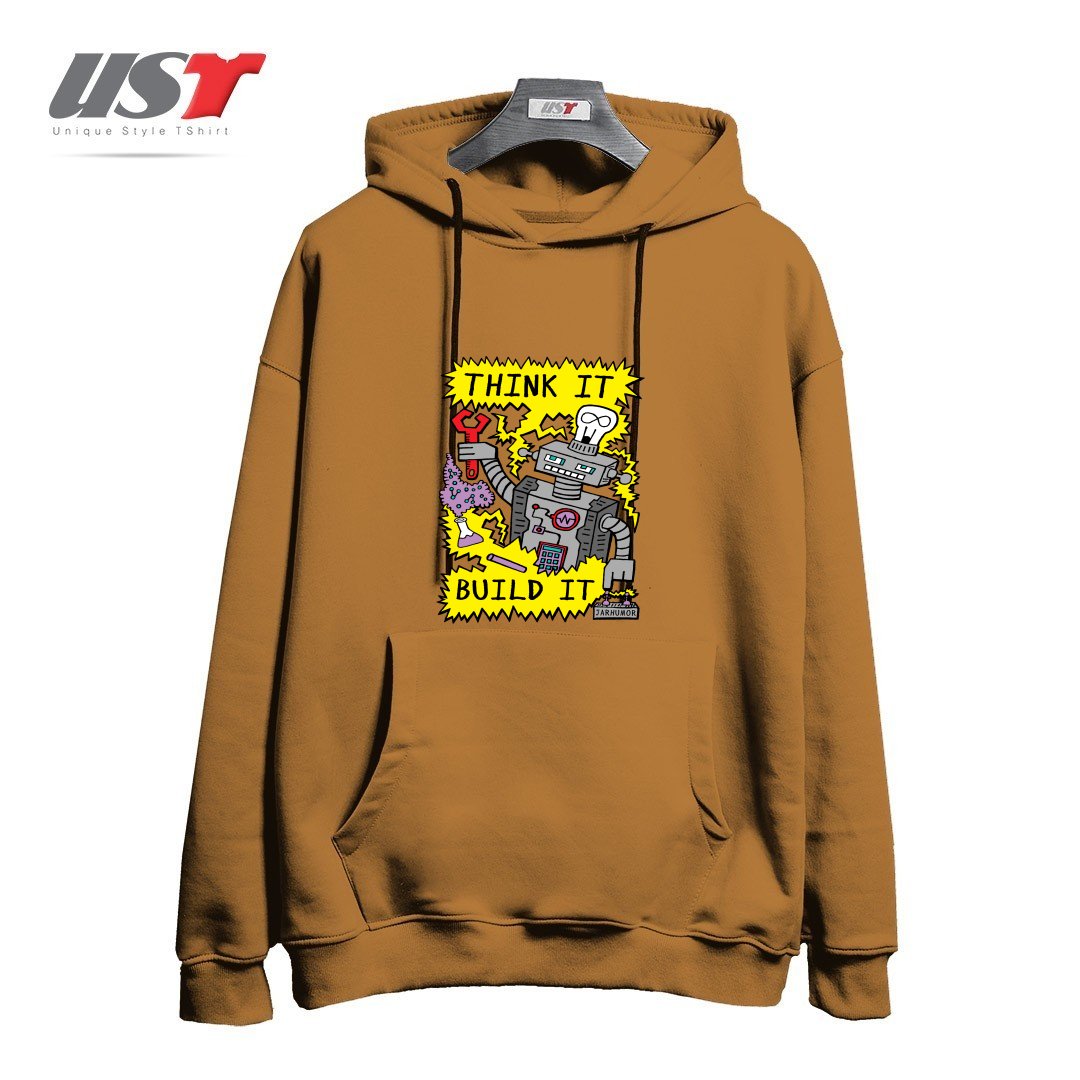 طرح THINK BUILD ROBOT هودی اورسایزرنگ نسکافه ای