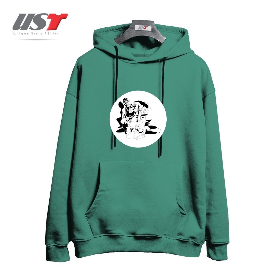 طرح BJJ SHADOW FIGHT هودی اورسایزرنگ سبز سدری