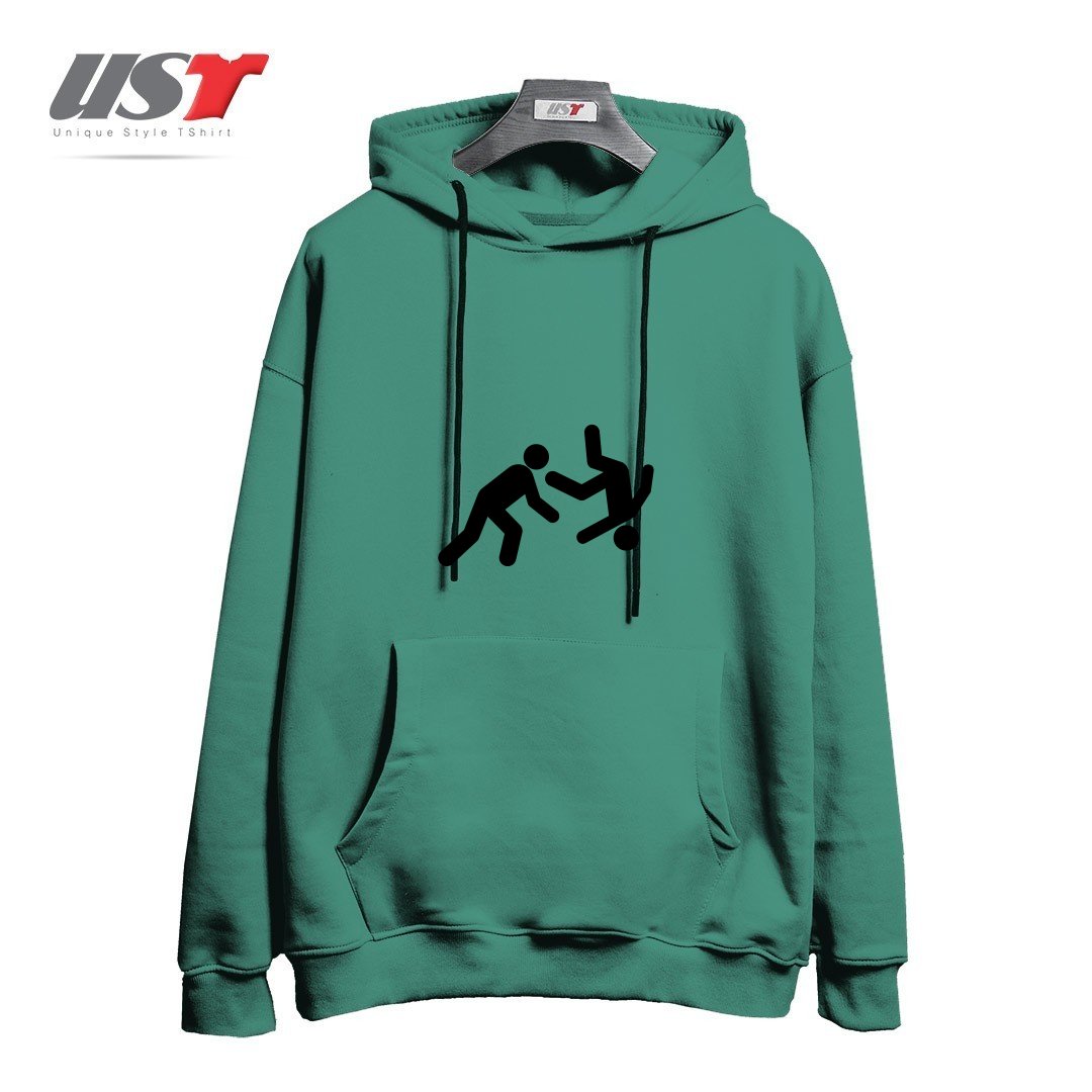 طرح STICKMAN THROW هودی اورسایزرنگ سبز سدری