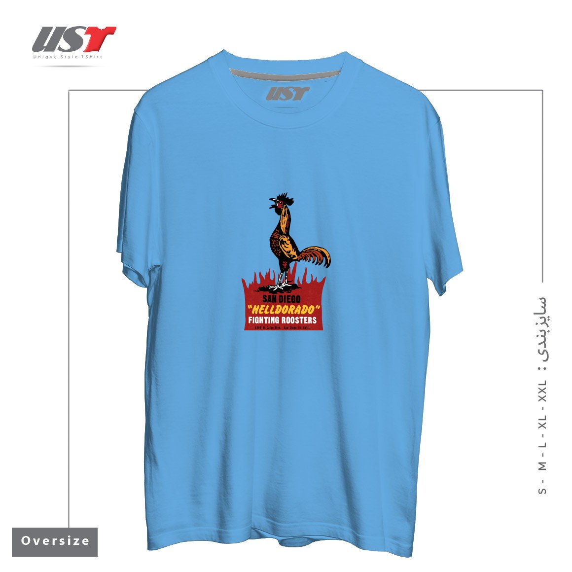 طرح VINTAGE FIGHTING ROOSTERS NC تیشرت اورسایزرنگ آبی روشن
