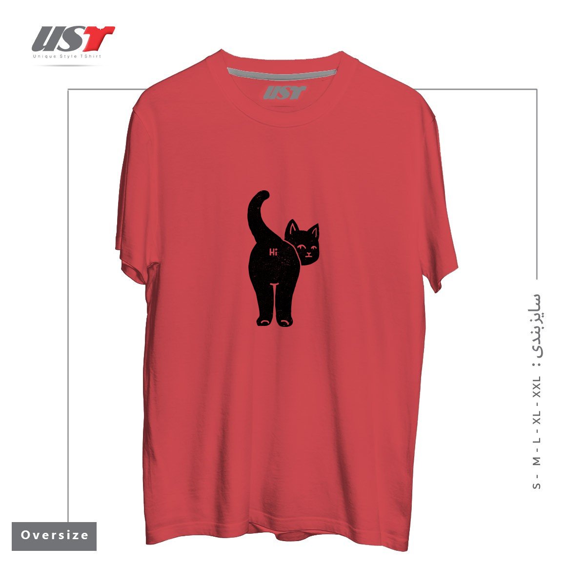 طرح HELLO CAT BUTT MINIMALIST BLACK BY TOBE FONSECA تیشرت اورسایزرنگ ماتیکی