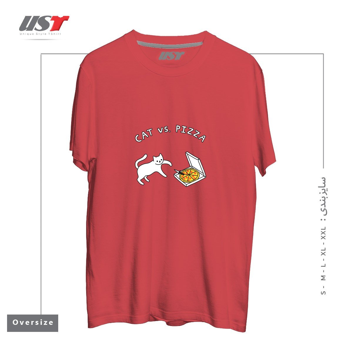 تیشرت اورسایز طرح CAT VS. PIZZA
