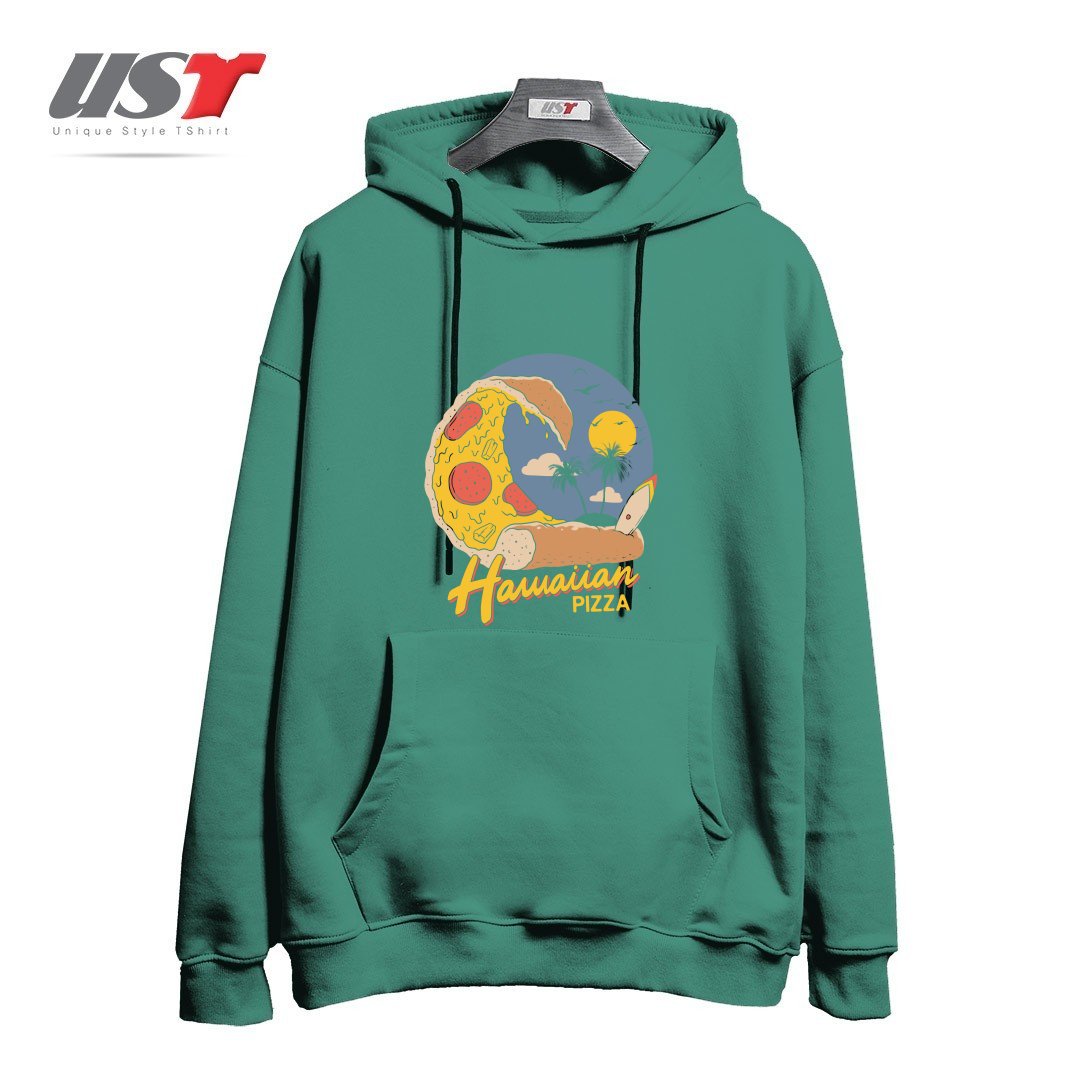 طرح HAWAIIAN PIZZA هودی اورسایزرنگ سبز سدری