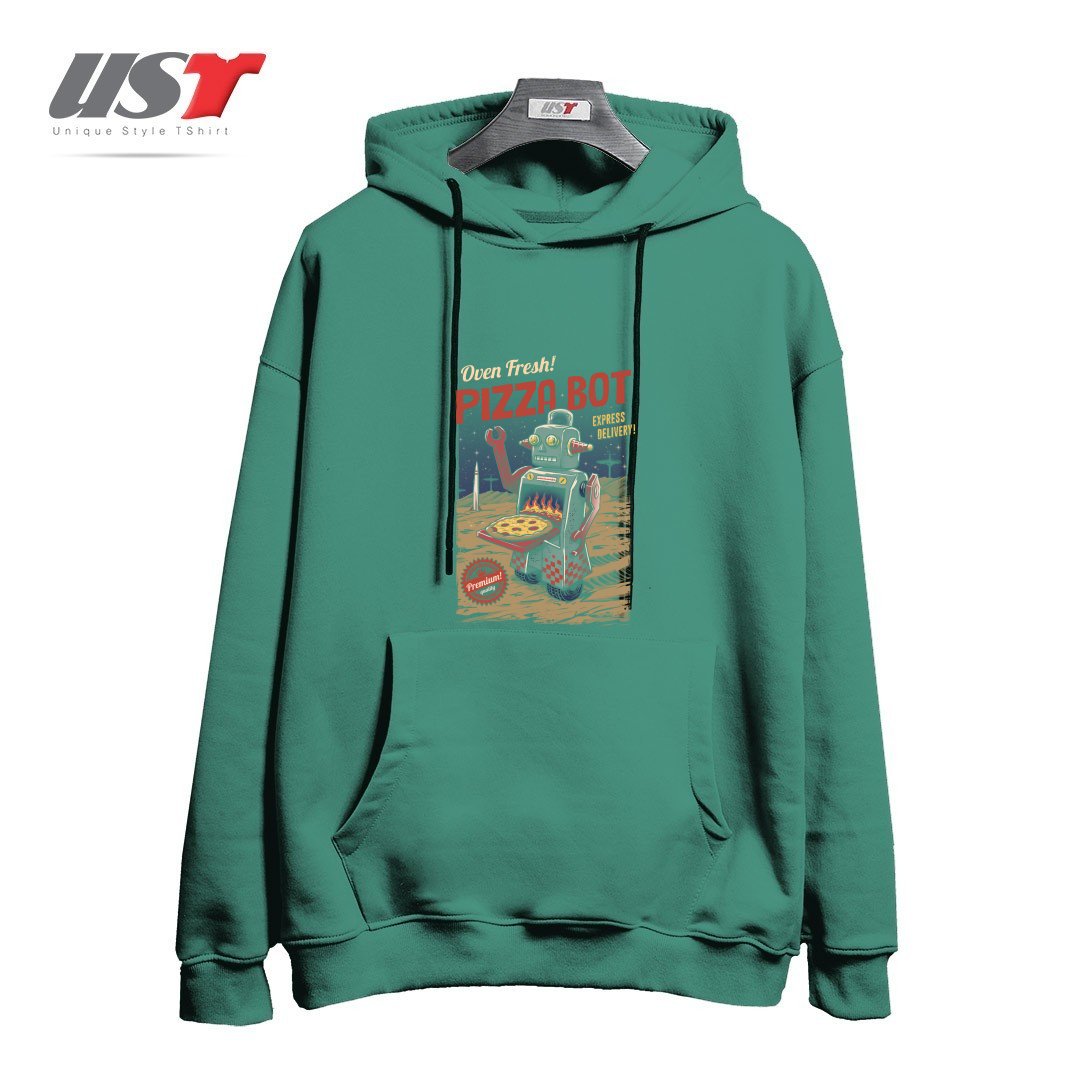 طرح PIZZA BOT هودی اورسایزرنگ سبز سدری