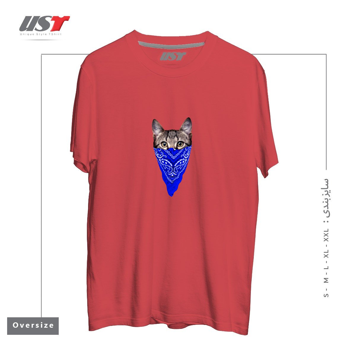 طرح GANGSTER CAT (BLUE BANDANA) تیشرت اورسایزرنگ ماتیکی
