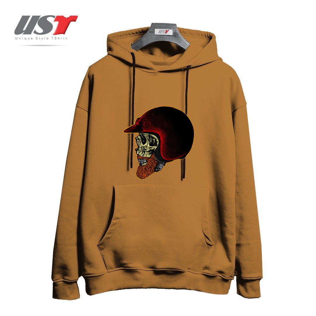 طرح MIGHTY BIKER هودی اورسایزرنگ نسکافه ای