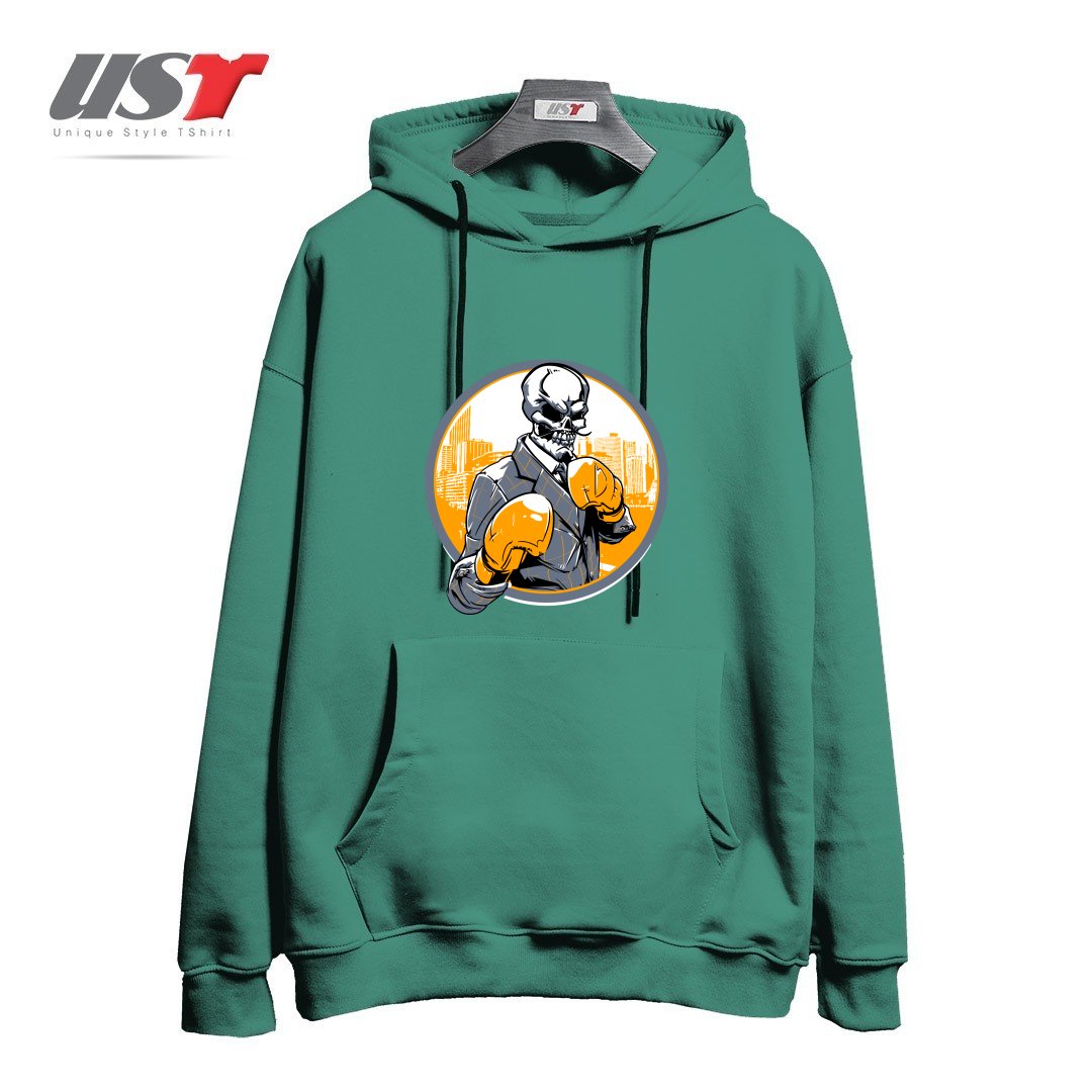 طرح RETRO BOXING هودی اورسایزرنگ سبز سدری