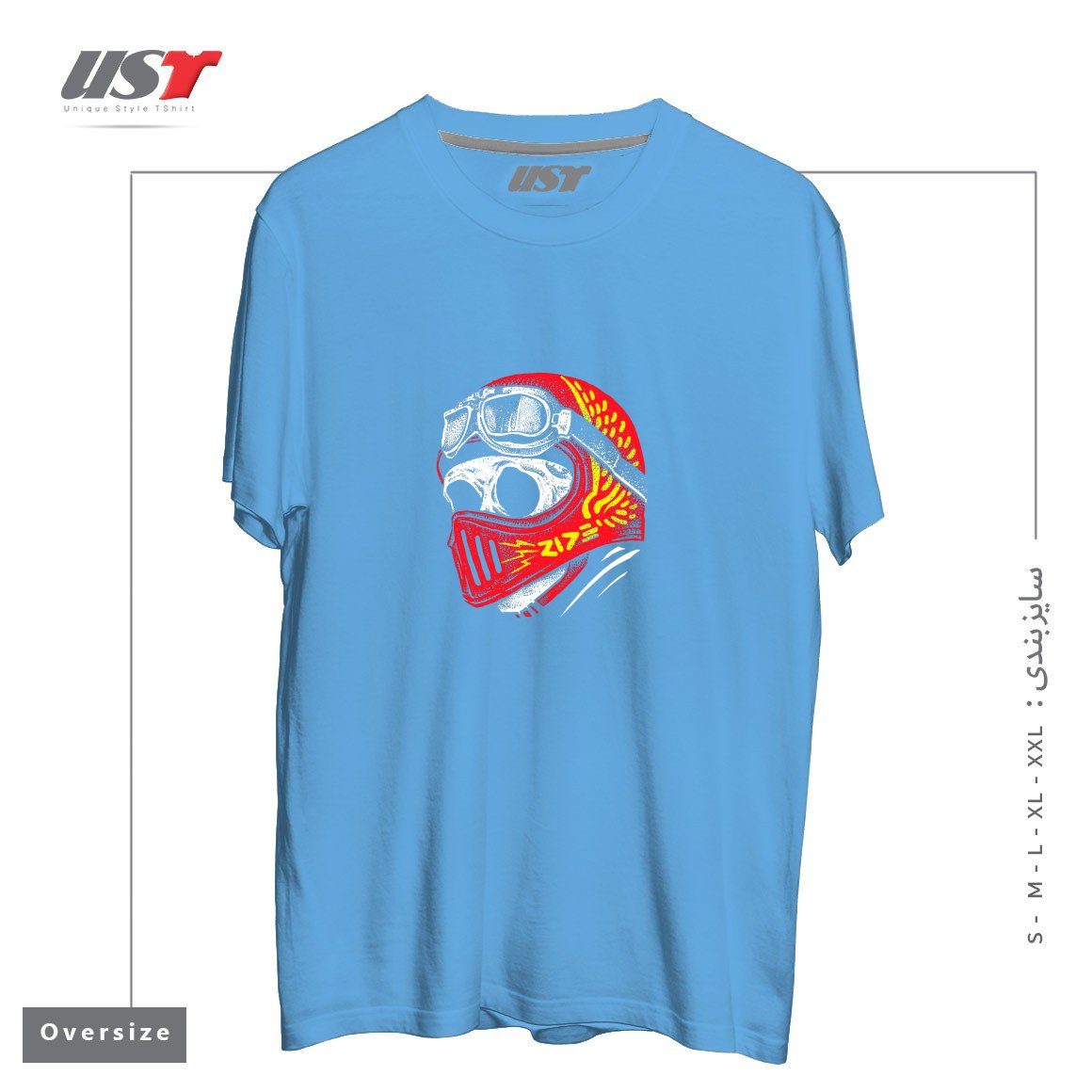 طرح RIDE SKULL تیشرت اورسایزرنگ آبی روشن