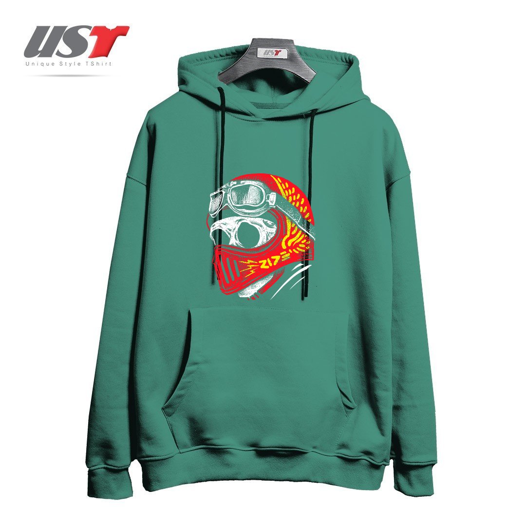 طرح RIDE SKULL هودی اورسایزرنگ سبز سدری