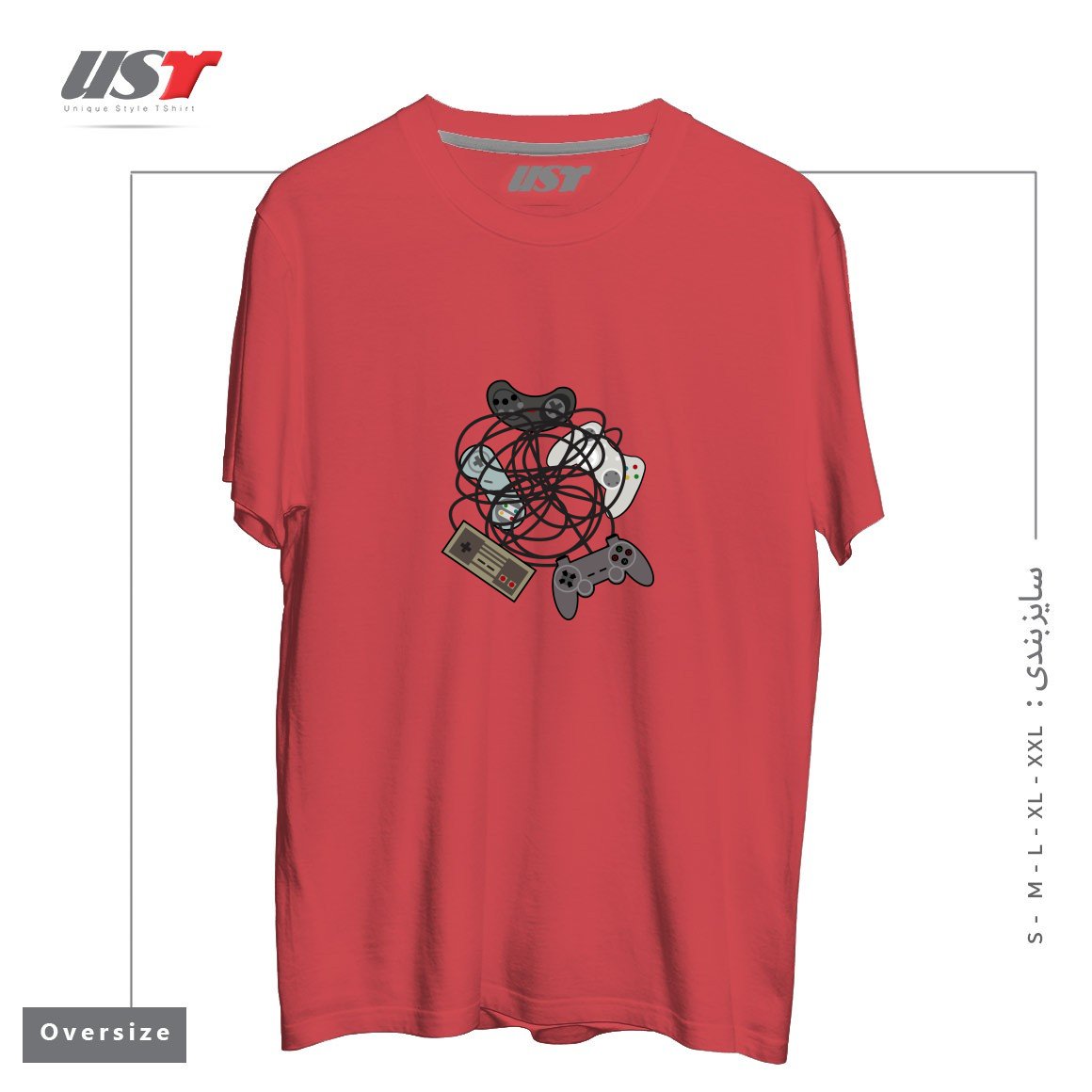 طرح TANGLED JOYSTICKS تیشرت اورسایزرنگ ماتیکی