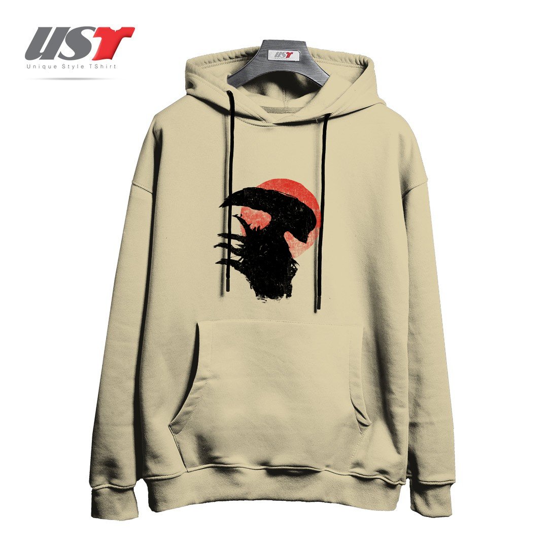 طرح ALIENS SILHOUETTE هودی اورسایزرنگ نخودی