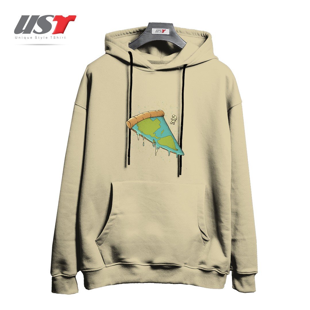 طرح PIZZA EARTH هودی اورسایزرنگ نخودی