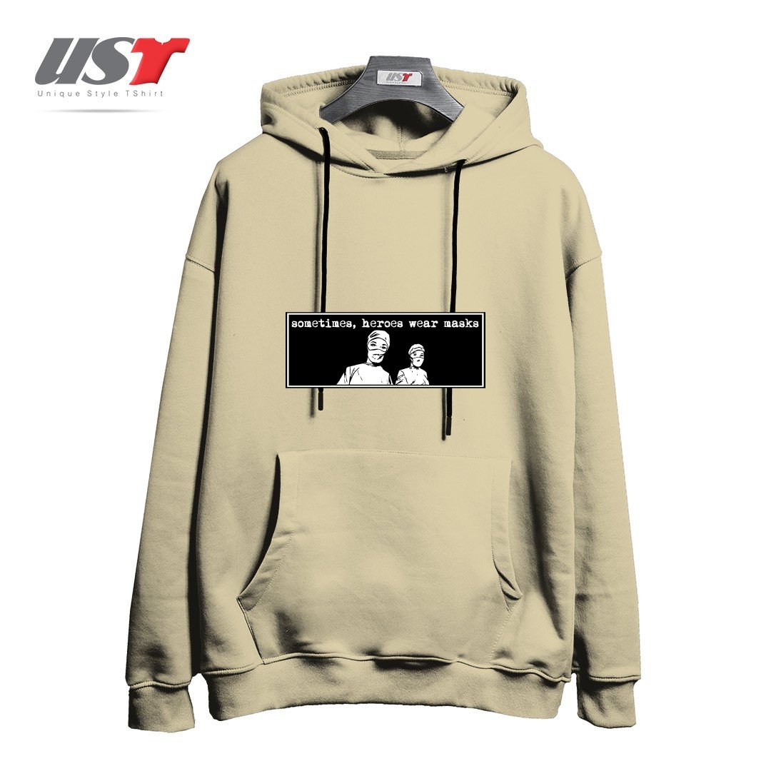 هودی اورسایز طرح SOMETIMES HEROES WEAR MASKS