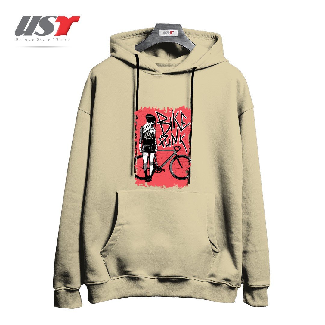 طرح BIKE PUNK GIRL هودی اورسایزرنگ نخودی