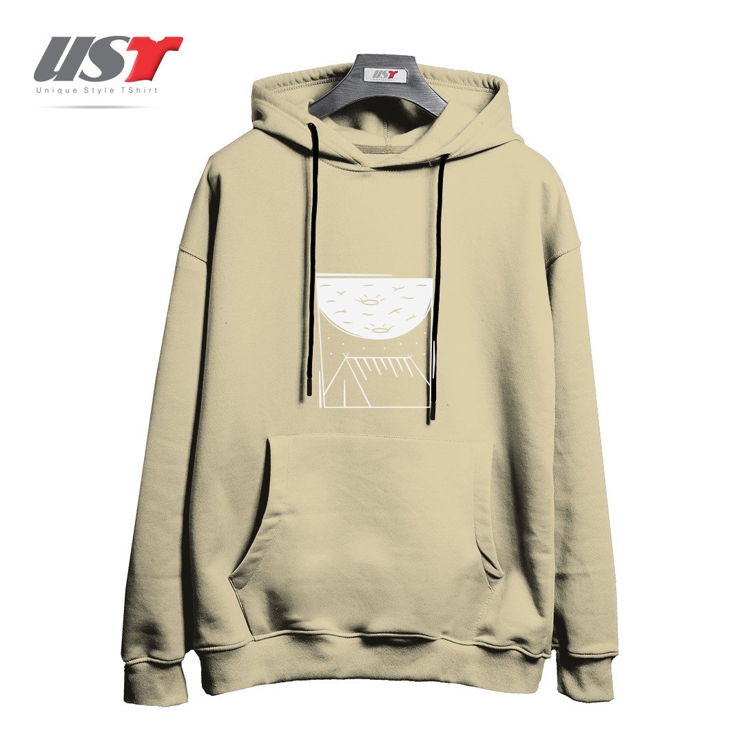 طرح CAMPING MOON هودی اورسایزرنگ نخودی