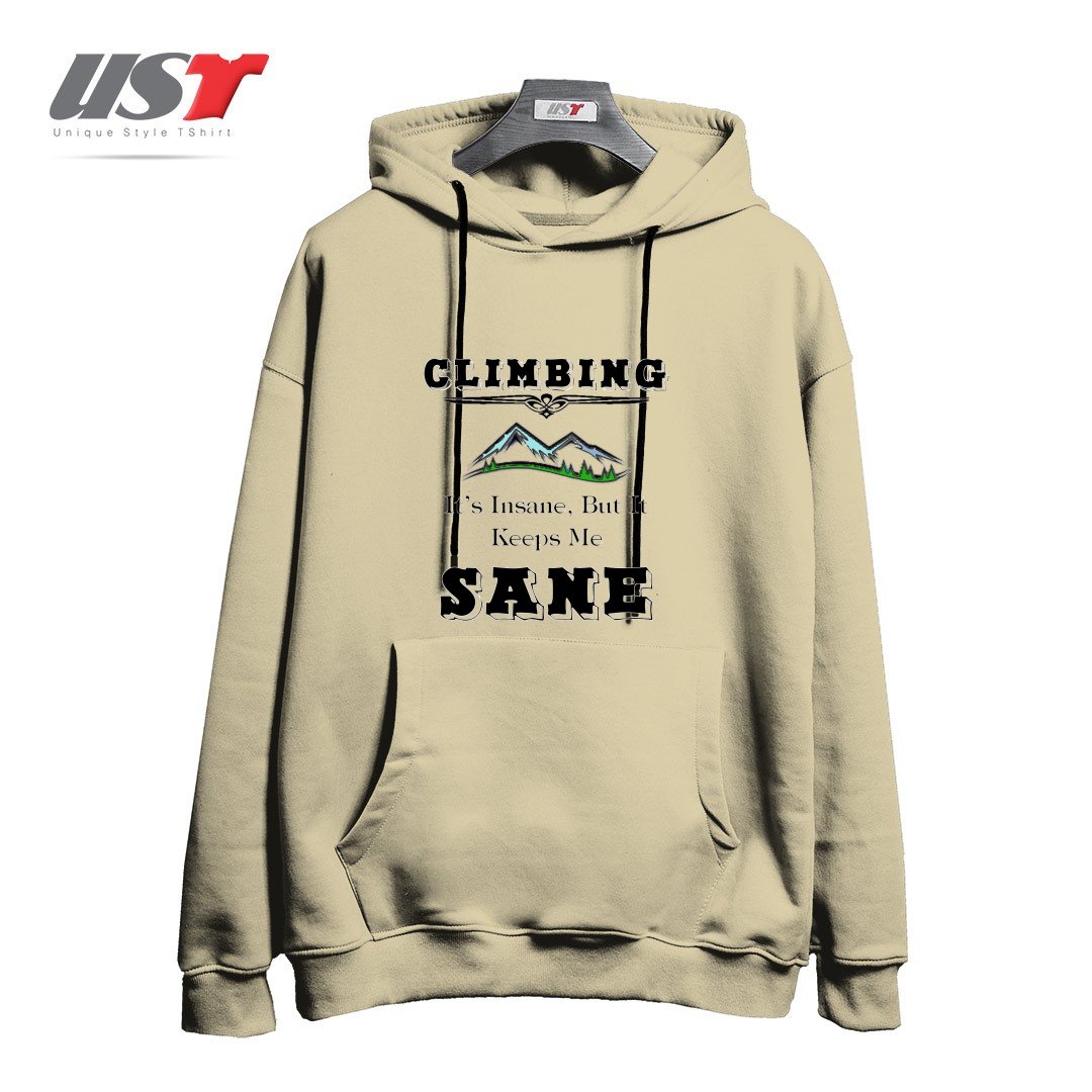 طرح CLIMBING KEEPS ME SANE هودی اورسایزرنگ نخودی