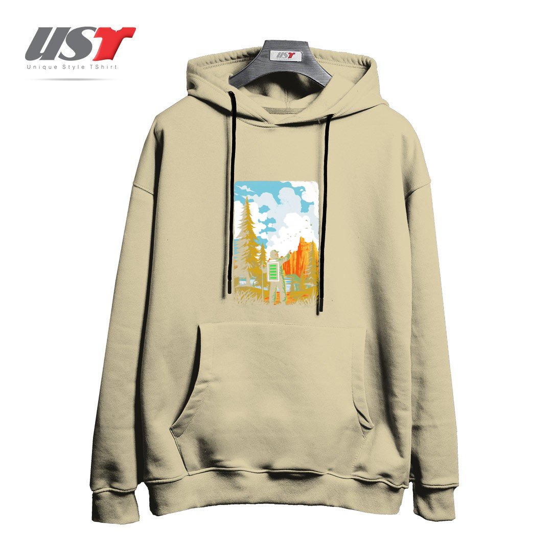 طرح HIKING RECHARGING IN NATURE OUTDOOR BATTERY2121 هودی اورسایزرنگ نخودی