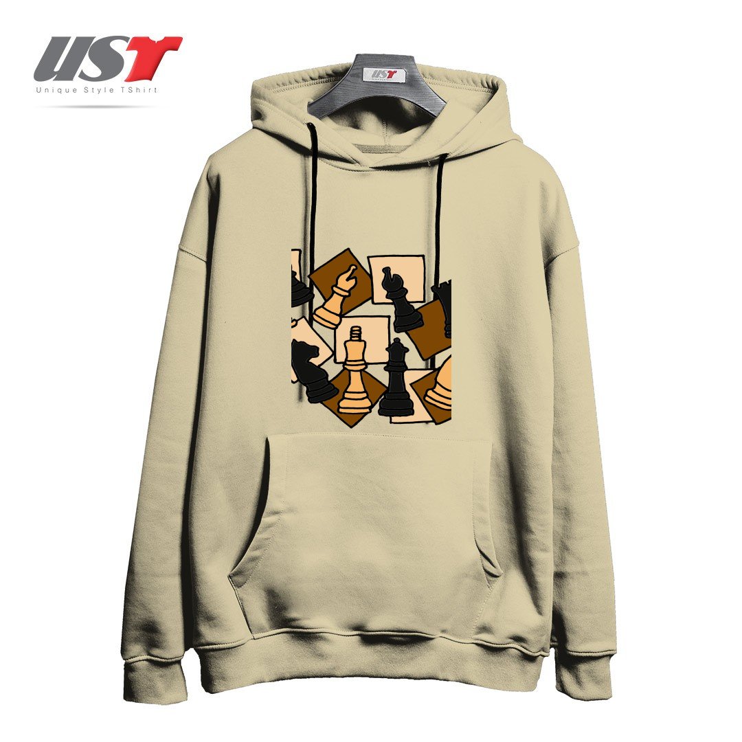 هودی اورسایز طرح COOL CHESS PIECES CHESS GAME ABSTRACT ART