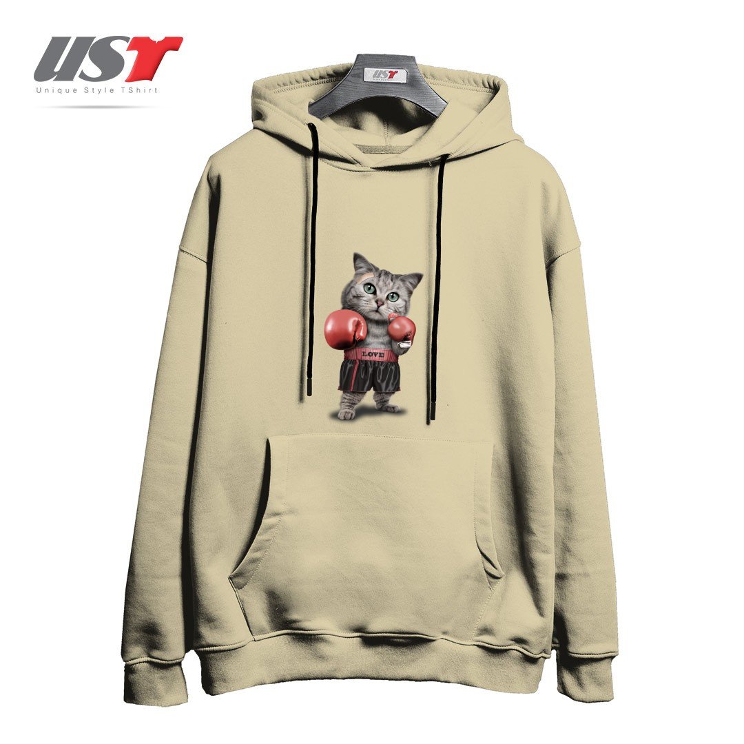 طرح BOXING CAT هودی اورسایزرنگ نخودی