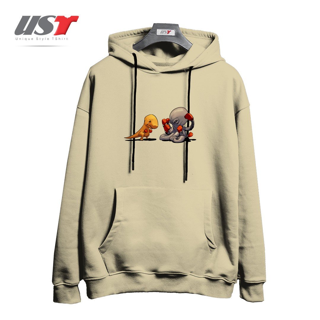 طرح T-REX VS OCTOPUS هودی اورسایزرنگ نخودی