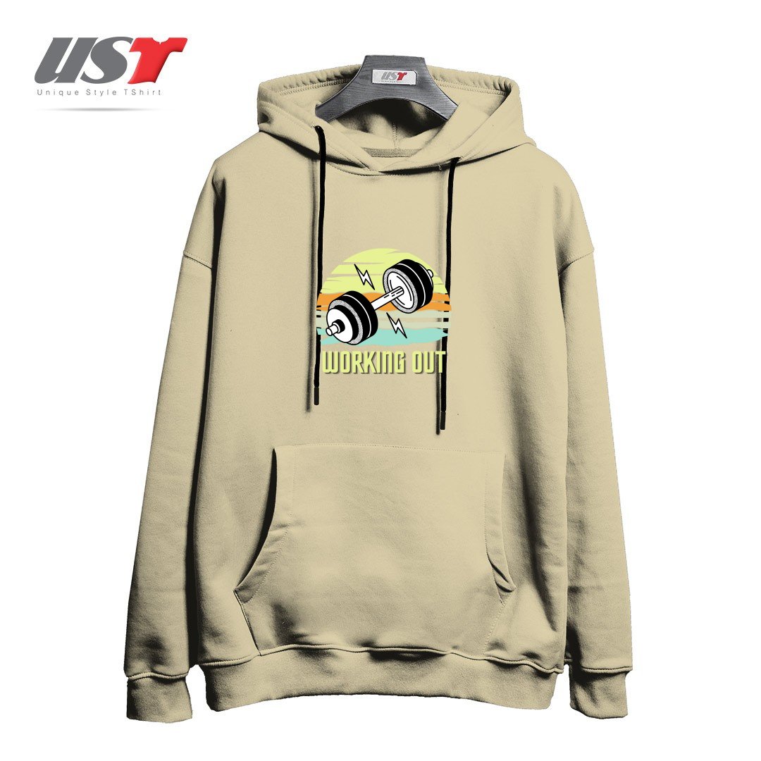 طرح RETRO GYM WORKING OUT هودی اورسایزرنگ نخودی