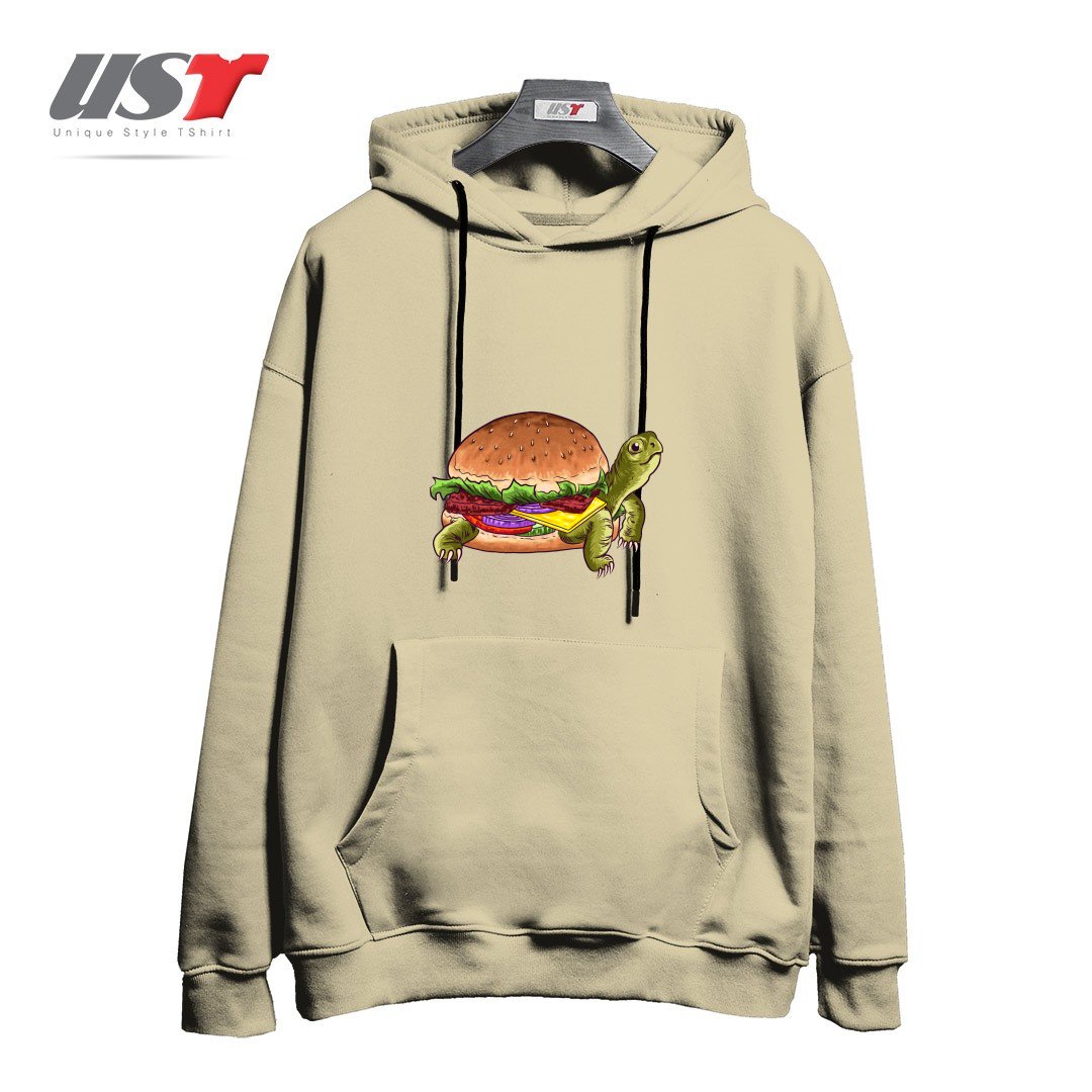 طرح TURTLE BURGER1 هودی اورسایزرنگ نخودی
