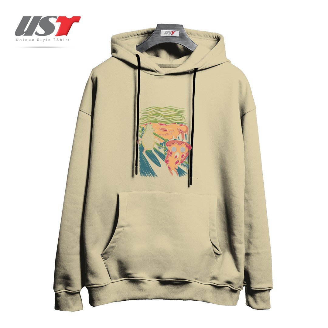 طرح PIZZA NIGHTMARE هودی اورسایزرنگ نخودی