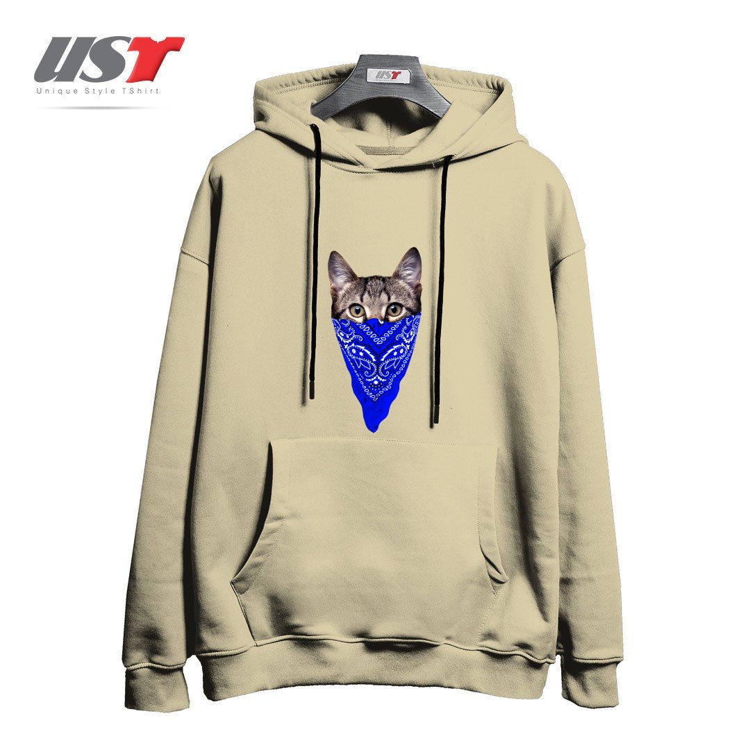 طرح GANGSTER CAT (BLUE BANDANA) هودی اورسایزرنگ نخودی