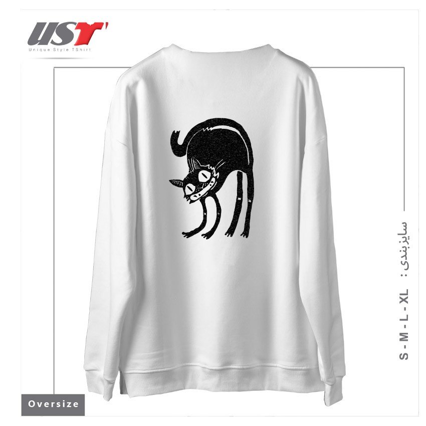 طرح CUsersManiDesktoptarhKhorojiBLACK CAT - LEGEND DERRY سوییشرت اورسایزرنگ سفید