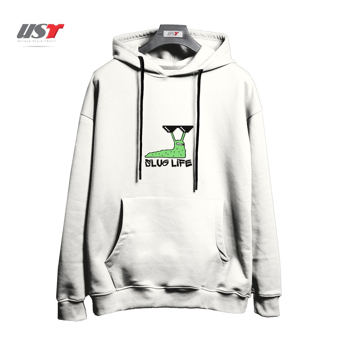 طرح SLUG LIFE (BLACK TEXT) هودی اورسایزرنگ سفید
