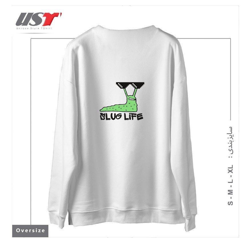 طرح SLUG LIFE (BLACK TEXT) سوییشرت اورسایزرنگ سفید
