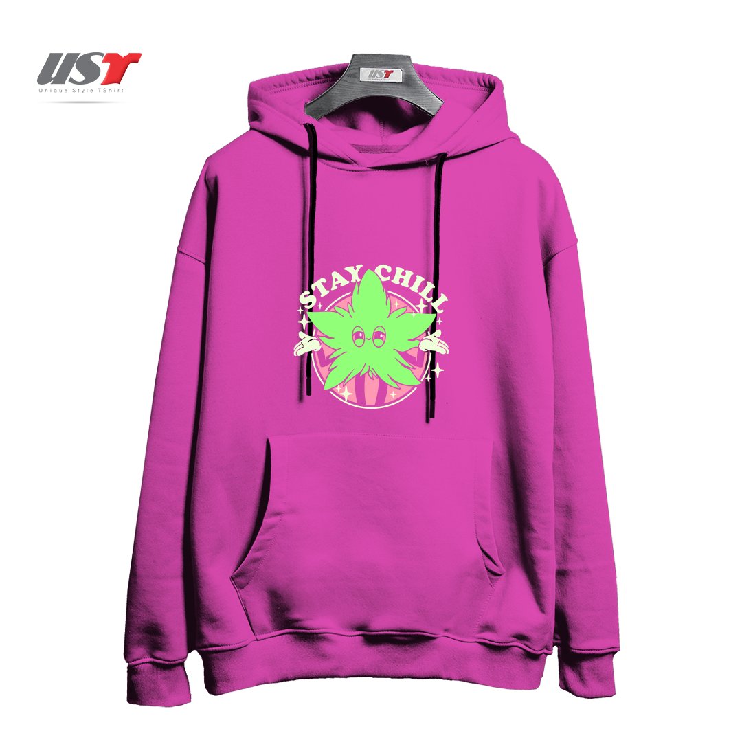 طرح STAY CHILL هودی اورسایزرنگ صورتی