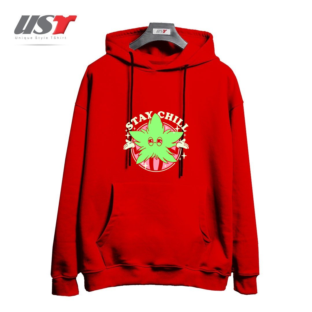 طرح STAY CHILL هودی اورسایزرنگ قرمز