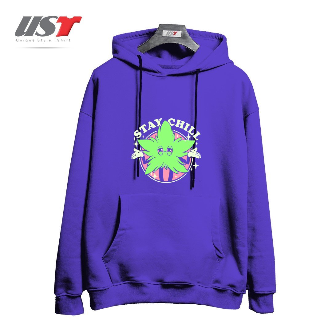 طرح STAY CHILL هودی اورسایزرنگ بنفش