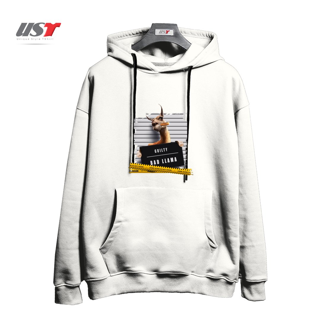 طرح THUG LLAMA هودی اورسایزرنگ سفید