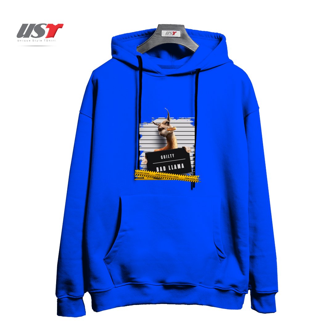 طرح THUG LLAMA هودی اورسایزرنگ آبی شالی