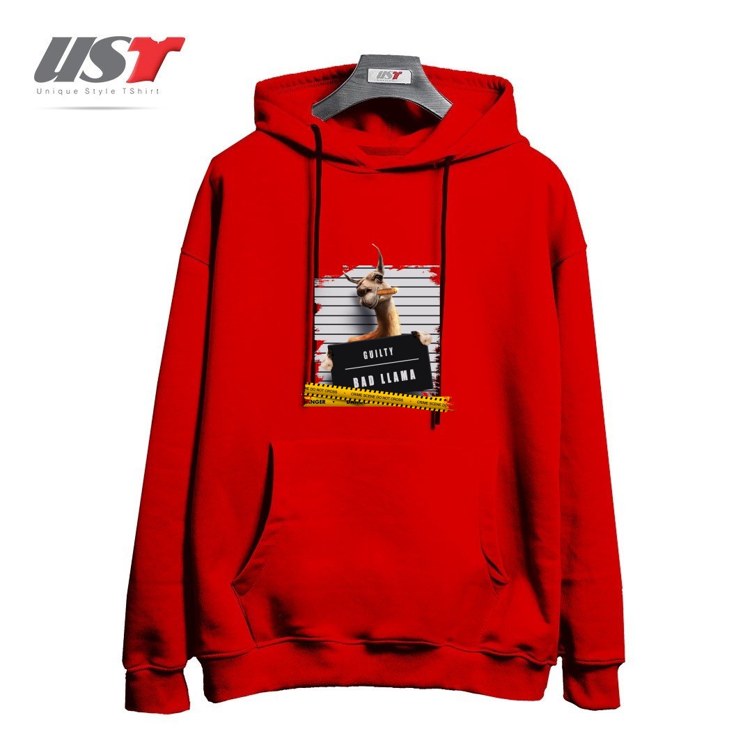 طرح THUG LLAMA هودی اورسایزرنگ قرمز