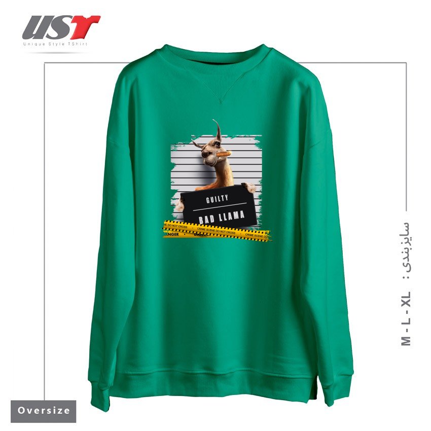 طرح THUG LLAMA سوییشرت اورسایزرنگ سبز سدری