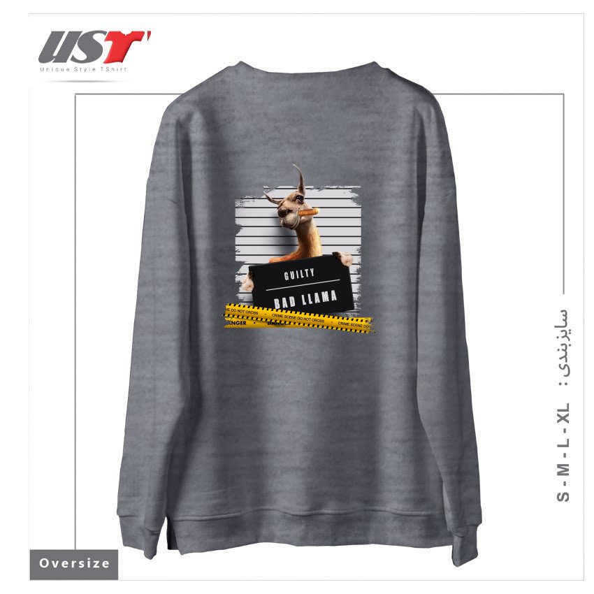 طرح THUG LLAMA سوییشرت اورسایزرنگ طوسی ملانژ