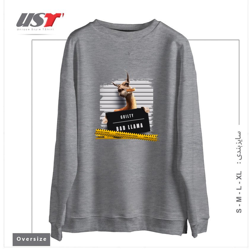 طرح THUG LLAMA سوییشرت اورسایزرنگ طوسی ملانژ