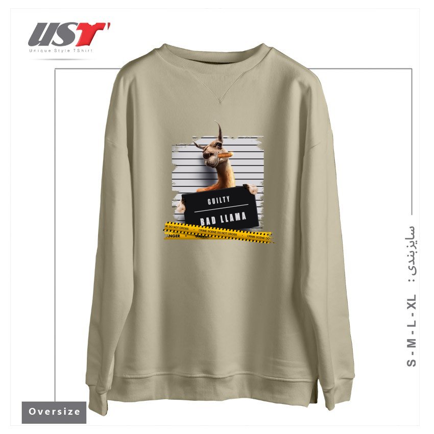طرح THUG LLAMA سوییشرت اورسایزرنگ نخودی