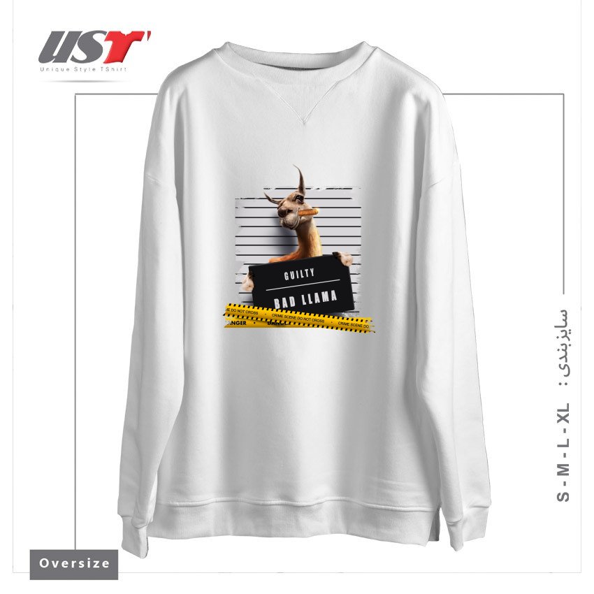 طرح THUG LLAMA سوییشرت اورسایزرنگ سفید