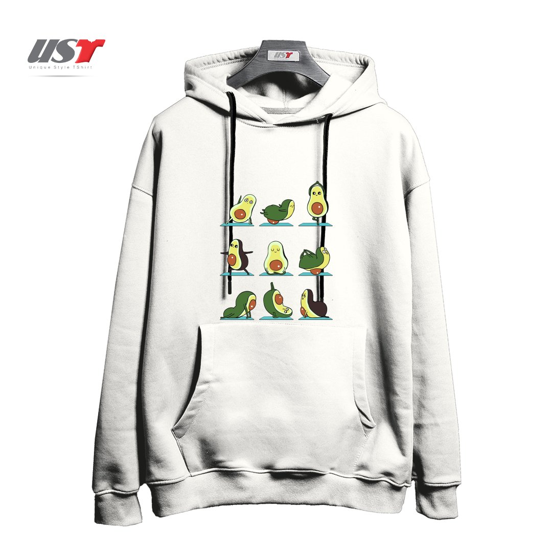 طرح AVOCADO YOGA هودی اورسایزرنگ سفید