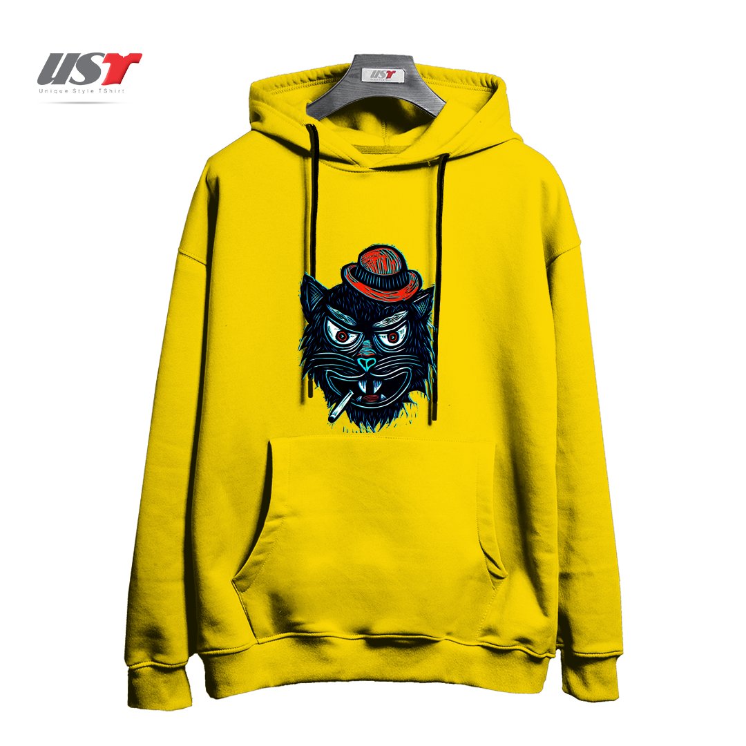 طرح TOUGH CAT هودی اورسایزرنگ زرد