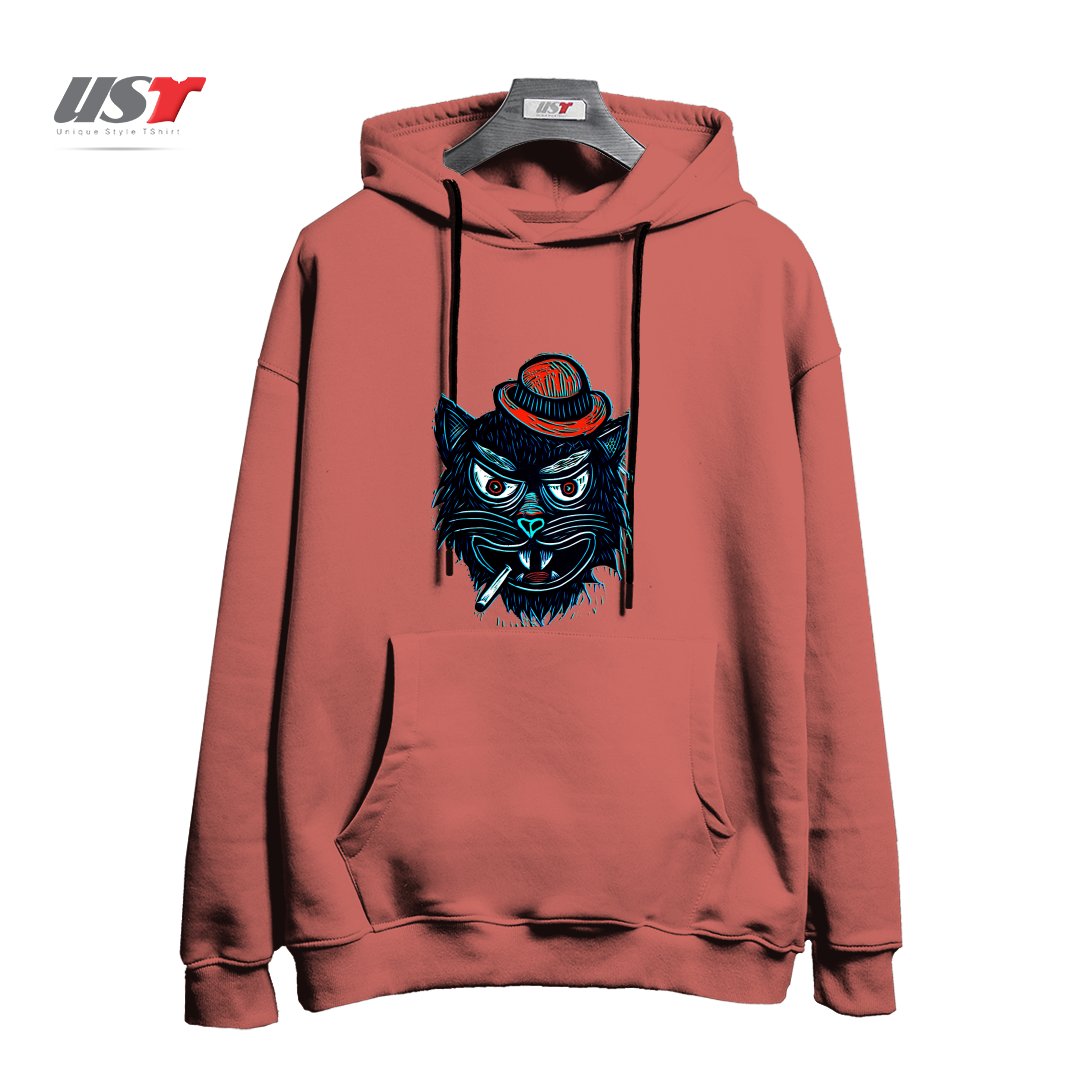 طرح TOUGH CAT هودی اورسایزرنگ آجری