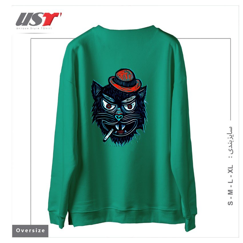 طرح TOUGH CAT سوییشرت اورسایزرنگ سبز سدری