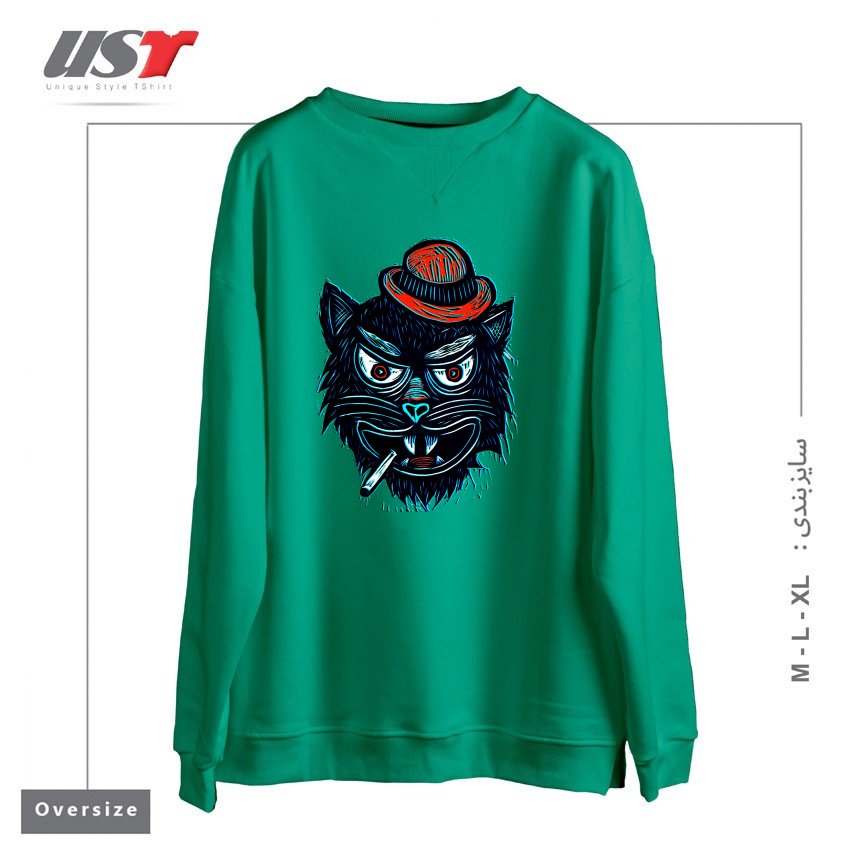 طرح TOUGH CAT سوییشرت اورسایزرنگ سبز سدری