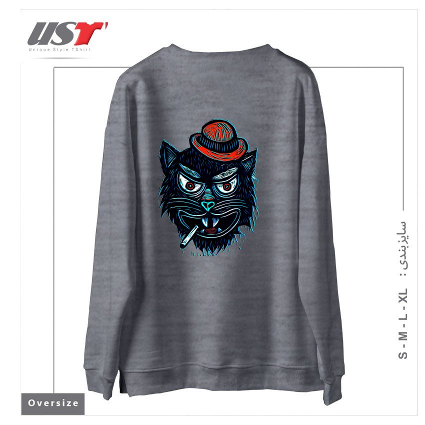 طرح TOUGH CAT سوییشرت اورسایزرنگ طوسی ملانژ