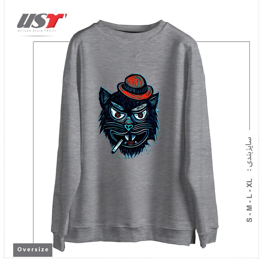 طرح TOUGH CAT سوییشرت اورسایزرنگ طوسی ملانژ