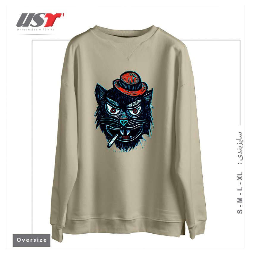 طرح TOUGH CAT سوییشرت اورسایزرنگ نخودی